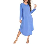 Bresdk Camicia da Notte Donna - Camicia da Notte Donna Manica Lunga a V Camice da Notte Invernale in Cotone Lungo con Bottoni Comodo Ampio Sleepwear per Casa e Casuale