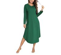 Bresdk Camicia da Notte Donna - Camicia da Notte Donna Manica Lunga a V Camice da Notte Invernale in Cotone Lungo con Bottoni Comodo Ampio Sleepwear per Casa e Casuale
