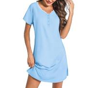 Bresdk Camicia da Notte Donna Cotone Manica Corta Vestaglia Ospedale con Bottoni Davanti e Scollo a V Pizzo per Il Parto Ospedaliero Quotidiano per L'Allattamento al Seno Blu L