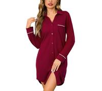 Bresdk Camicia da Notte Donna Cotone Maniche Lunghe con Bottoni | Collo a Revers, Taschino E Profili. Taglio Ampio con Piega Sulla Schiena E Orlo Più Lungo Dietro