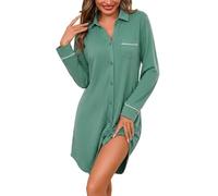 Bresdk Camicia da Notte Donna Cotone Maniche Lunghe con Bottoni | Collo a Revers, Taschino E Profili. Taglio Ampio con Piega Sulla Schiena E Orlo Più Lungo Dietro