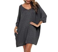 Bresdk Camicia da Notte Donna Cotone Modal Morbida Camicie da Notte Manica 3/4 Scollo a V Eleganti Taglie Forti Vestiti Premaman con Tasche Vestaglia Parto Ospedale Premaman, Grigio Scuro, 3XL
