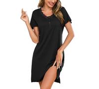 Bresdk Camicia da Notte Donna Estiva Cotone Manica Corta Vestito Casa Donna per l Parto Ospedaliero Quotidiano per L'Allattamento al Seno Nero S