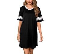 Bresdk Camicia da Notte Donna Estiva Cotone Maniche Corte Vestaglia Premaman Ospedale Pigiama Allattamento Scollo a V Nero XL