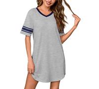 Bresdk Camicia da Notte Donna Estiva Cotone Maniche Corte Vestaglia Premaman Ospedale Pigiama Allattamento Scollo a V Grigio L