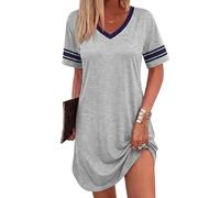 Bresdk Camicia da Notte Donna in Cotone Estiva Maniche Corte Vestaglia da Notte Scollo a V Leggera e Confortevole Abito da Notte Grigio XL