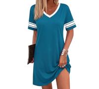 Bresdk Camicia da Notte Donna in Cotone Maniche Corte igiama Corto da Notte Scollo a V Comodo per Loungewear, Casa e Ospedale Blu L