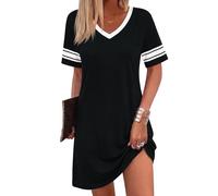 Bresdk Camicia da Notte Donna in Cotone Maniche Corte igiama Corto da Notte Scollo a V Comodo per Loungewear, Casa e Ospedale Nero S