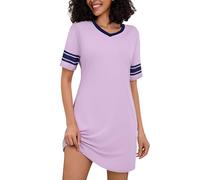 Bresdk Camicia da Notte Donna Maniche Corte Cotone con Collo V Pigiama Loungewear Confortevole Camicie da Notte Casual Viola XXL