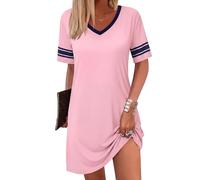 Bresdk Camicia da Notte Donna Maniche Corte Cotone con Collo V Pigiama Loungewear Confortevole Camicie da Notte Casual Rosa L