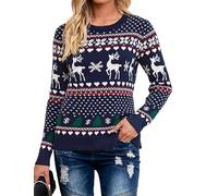 Bresdk Maglione Natalizio Donna Invernale Maglioni Brutti di Natale e Maniche Lunghe con Scollo Rotondo Fashion Christmas Pullover Sweater Blu M
