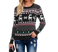 Bresdk Maglione Natalizio Donna Maglioni Invernale e Maniche Lunghe con Scollo Rotondo Ugly Christmas Sweater Nero M
