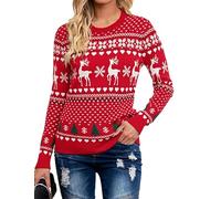 Bresdk Maglione Natalizio Donna Maglioni Invernale e Maniche Lunghe con Scollo Rotondo Ugly Christmas Sweater Rosso XL