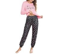 Bresdk Pigiama Donna Cotone Invernale Lungo Pigiami Tuta da Casa Due Pezzi Manica Lunga e Pantaloni Lunghi con Tasca Rosa L