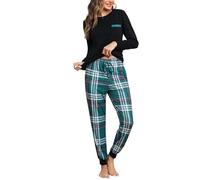 Bresdk Pigiama Donna Invernale Cotone Due Pezzi Manica Lunga con Tasche | Pantaloni a quadri dal taglio casual, taschino sul petto, coulisse regolabile, polsini a costine per il relax