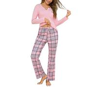 Bresdk Pigiama Donna Invernale Lungo Due Pezzi Scollo a V