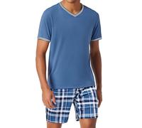 Bresdk Pigiama Uomo Cotone Estivo Pigiami Corto con Scollo a V e Tasche Pigiami Due Pezzi Morbido Confortevole Traspirante(Blu Grigio,XL)