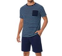 Bresdk Pigiama Uomo Estivo Cotone Corto a Righe Pigiami 2 Pezzi Uomo Maniche Corte con Tasche Leggero e Morbido Loungewear S-3XL