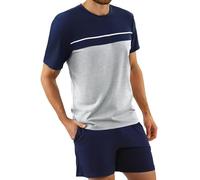 Bresdk Pigiama Uomo Estivo Cotone Corto Due Pezzi Girocollo con Tasche