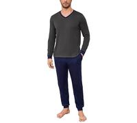 Bresdk Pigiama Uomo Invernale Cotone Lungo con Scollo a V a Maniche Lunghe e Polsini e Pantaloni Pigiami con Tasche L Grigio Blu