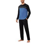 Bresdk Pigiama Uomo Invernale Cotone Lungo Manica Lunghe e Lunga Pantaloni | Pigiami uomo invernali due pezzi, Leggero, Collo Rotondo， a righe, tasche e coulisse, tasche laterali, S-3XL