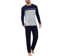 Bresdk Pigiama Uomo Invernale Cotone Lungo Manica Lunghe e Lunga Pantaloni | Pigiami uomo invernali due pezzi, Leggero, Collo Rotondo， a righe, tasche e coulisse, tasche laterali, S-3XL