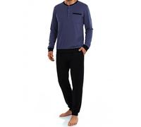 Bresdk Pigiama Uomo Invernale in Cotone Lungo a Maniche Lunghe e Pantaloni Pigiami Due Pezzi da Uomo con Tasche Blu Nero 4XL