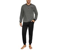 Bresdk Pigiama Uomo Invernale in Cotone Lungo a Maniche Lunghe e Pantaloni Pigiami Due Pezzi da Uomo con Tasche Grigio Nero S