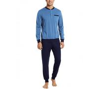 Bresdk Pigiama Uomo Invernale in Cotone Lungo a Maniche Lunghe e Pantaloni Pigiami Due Pezzi da Uomo con Tasche Azzurro Blu XL