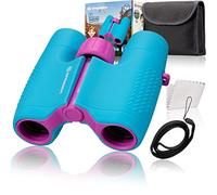 BRESSER Binocolo per bambini 6 x 21 con robusto corpo in gomma e messa a fuoco centrale, con custodia da cintura e maniglia, colore: blu/viola