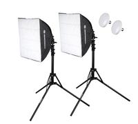 Bresser BR-170C Set Illuminazione LED Professionale, 2 Softbox 40x40cm con Lampade 50W 5500K, Stativi 75-180cm, Kit Studio Foto Video CRI>90