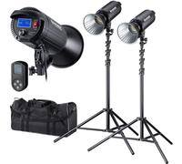 Bresser BR 200S Kit doppio COB LED luce diurna, 200 W, attacco Bowens | 2 luci da studio, 18.500 lm, CRI 96, dimmer 10 fino a 100 per cento, 2 stativi, riflettori, telecomando, borsa