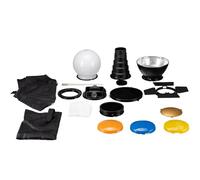 BRESSER BR-SET7 - Set di 7 pezzi di ricambio per flash compatti | Softbox 20 x 30 cm, softbox sferico, snoot con 2 griglie, alette, riflettore, 4 filtri colore, 3 diffusori