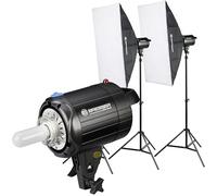 Bresser BRM 300AM Kit flash da studio 2x300 Ws con softbox e stativi | Potenza da 1 32 a 1 1, ricarica da 0,5 a 1,0 s, 5300 a 5600 K, attacco Bowens S, softbox 60 x 90 cm, lampada 150 W