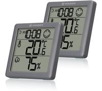 Bresser Climate Smile - Set di 2 termometri igrometro da appoggiare o a parete con indicatore di clima della stanza come Smiley, colore: Antracite