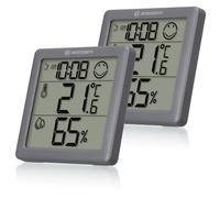 Bresser Climate Smile Termoigrometro digitale 2 unità | Misuratore di temperatura e umidità ambiente, indicatore smiley, orologio DCF, data, supporto, montaggio a parete
