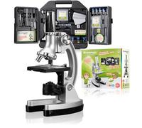 BRESSER Junior Set microscopio 300x-1200x | Luce LED e specchio, 5 vetrini preparati, Esperimento Artemia, 68 pezzi, Schermo di proiezione, Valigetta