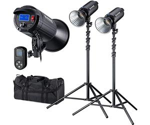 Bresser kit luci LED studio 2×200 W con luce diurna COB, attacco Bowens, 18500 lm, CRI 96, con stativi & borsa