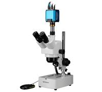 Bresser microscope trinoculaire zoom 10x-160x avec éclairage LED incidence/transmission, caméra MikroCam PRO HDMI autofocus, grossissement réglable, noir