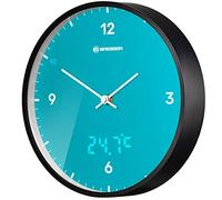 Bresser MyTime LEDsec - Orologio da parete radiocontrollato con quadrante da 24 cm, display a LED, temperatura interna e silenzioso, blu cielo