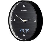 Bresser MyTime LEDsec - Orologio da parete radiocontrollato con quadrante da 24 cm, display a LED, temperatura interna e movimento silenzioso, colore: Nero