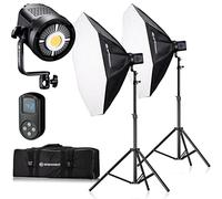 BRESSER Set di luci fotografiche, nero | 5500 K, CRI oltre 95, dimmerabile dal 10 al 100 per cento, 6 effetti luce, attacco Bowens, telecomando, stativi 200 cm