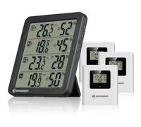 Bresser Termoigrometro Quadro NV con 4 punti di misurazione, sensore integrato e 3 sensori wireless, indicatore di comfort Smiley, memoria Min/Max, IP44