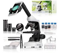 Bresser Youngster Microscopio per Bambini 6 anni 40x-2000x con supporto | Luce incidente e trasmessa, Adattatore smartphone, Vetrini preparati, Kit Artemia, 12 filtri colore, Funziona a batterie