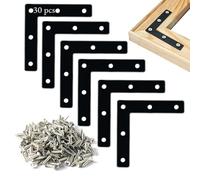 Bretelle ad angolo retto, 30 staffe angolari piatte da 8 cm, piastre di riparazione per letti, sedie, tavoli, telai in legno, armadi, staffe di giunzione con 150 viti, nero