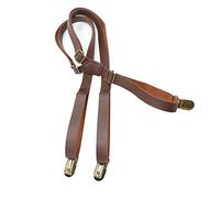 Bretelle, bretelle da uomo per pantaloni - 110 x 1,5 cm e schiena crepa faccia, in pelle, tinta unita, alla moda, regolabili, 3 clip vintage da uomo e donna, regalo, Marrone, 1.5cm