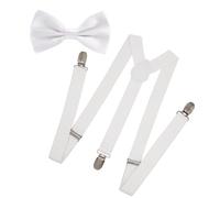 Bretelle da uomo da 2,5 cm, elastiche, regolabili, a Y con clip posteriore Bianco - Set reggicalze e papillon Taglia unica