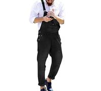 Bretelle degli uomini alla moda Denim tuta strappato pantaloni jeans popolari abiti da lavoro alla moda uomo dritto, Nero , M