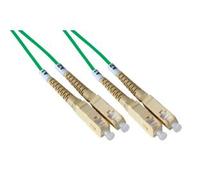 Bretelle di permutazione bifibra multimodali 50/125 OM2 fornite terminate su entrambi lati con connettori SC, adatte alla connessione tra apparati attivi, pannelli ottici e box di terminazione ottica.