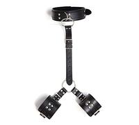 Bretelle e polsini regolabili in pelle nera con manette per WR-Tst per giochi di ruolo e feste in maschera